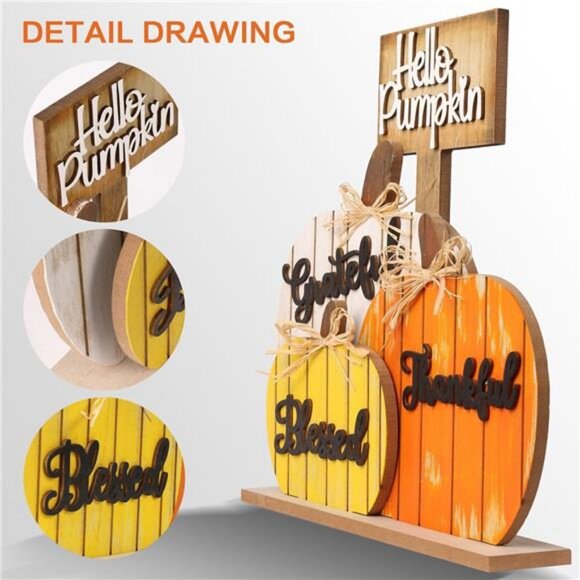 Fall Decorations for Home, Rustic Wooden Blessed Grateful Table Sign - Picture 4 of 7